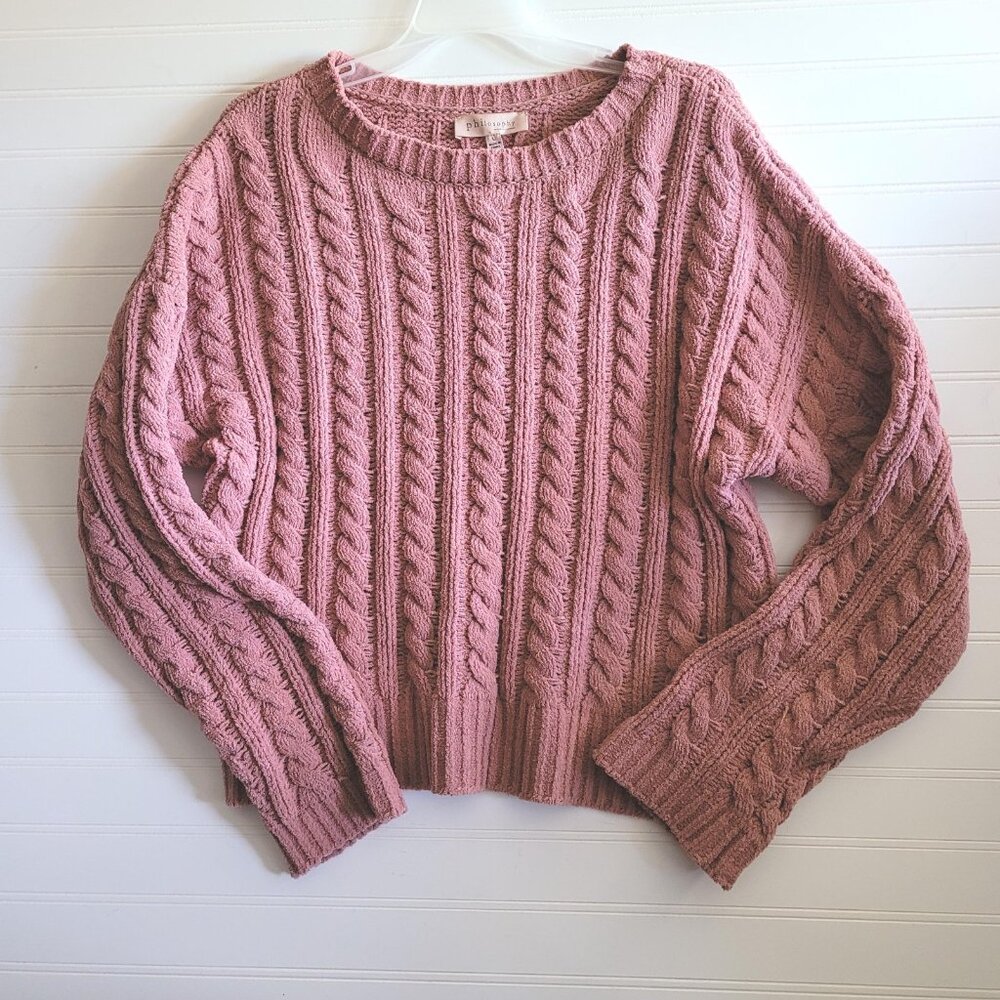 Philosophy Sweater Womens Large Pink Chenille Cable Knit Pullover NEW